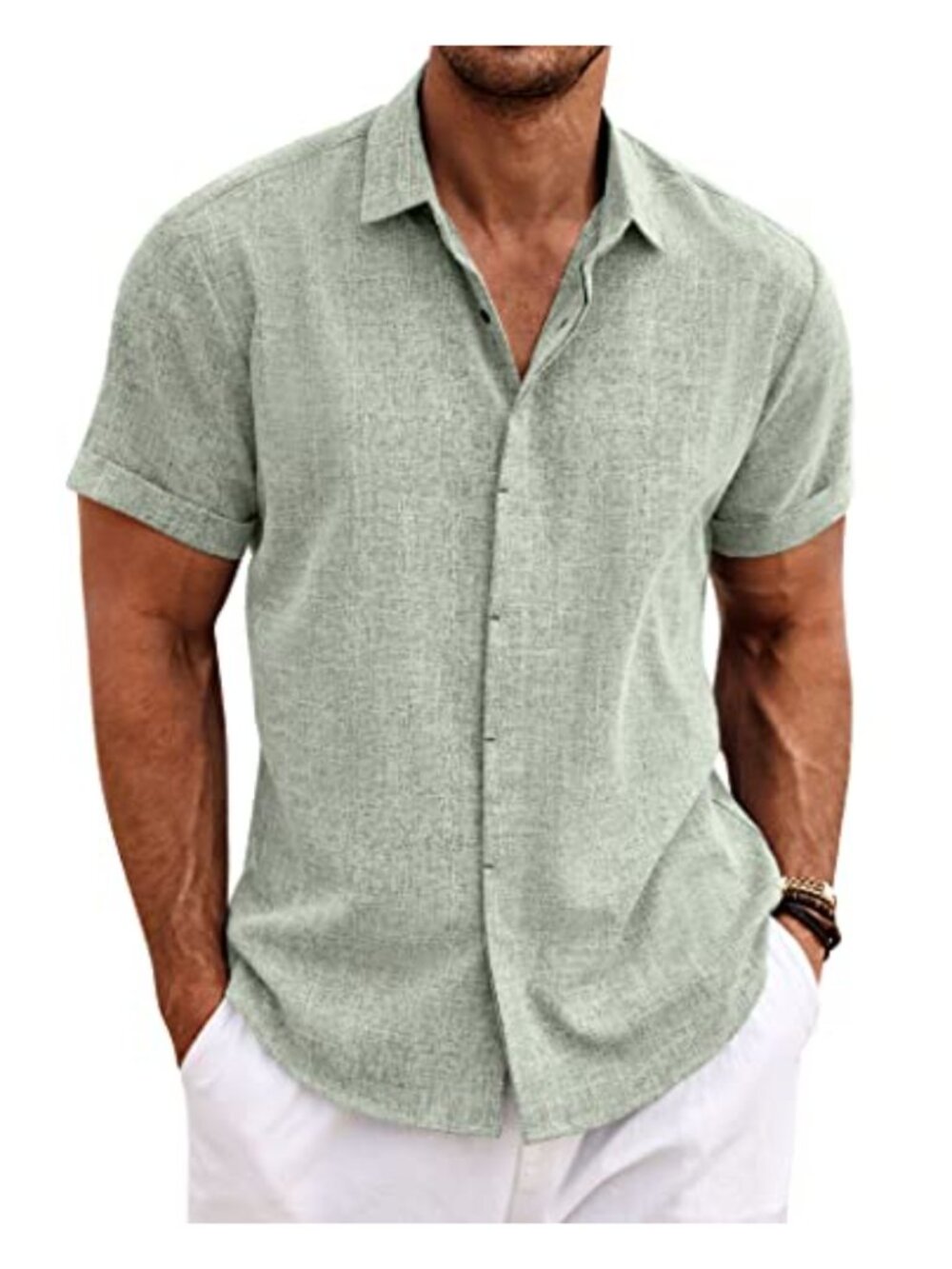 Men's Linen Shirt Short Sleeve Button Down Casual Beach Summer Shirt